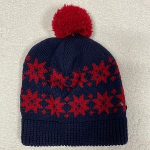 Wigwam wool navy red knit pop pom hat 2-4